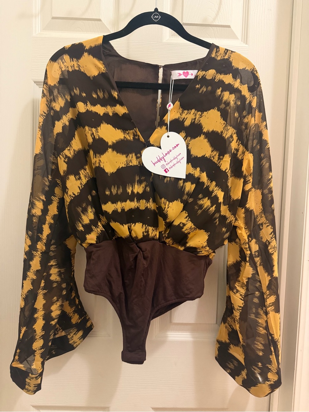 Buddy Love Yellow and Brown Abstract V-Neck Top